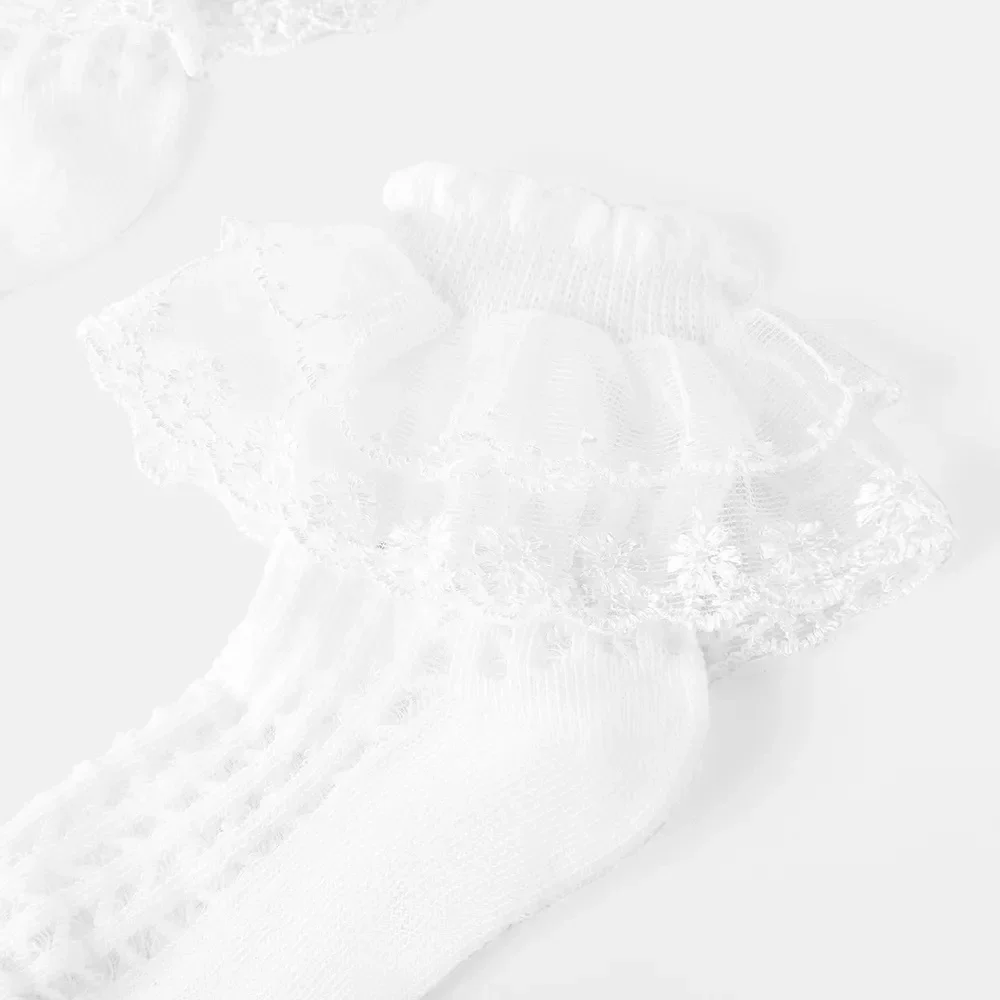 PATPAT baby girls Lace Trim Mesh Thin Socks Bundle of 3 - Mixed Sizes
